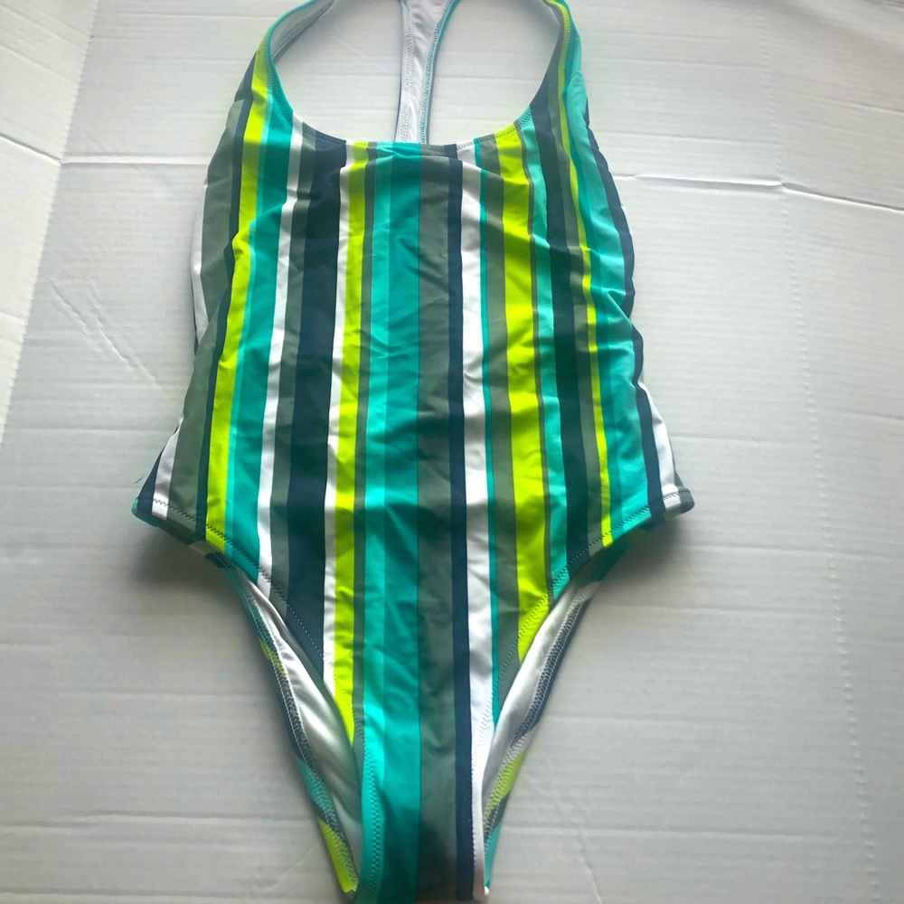 NWOT Aerie teal green stripe cheeky one piece